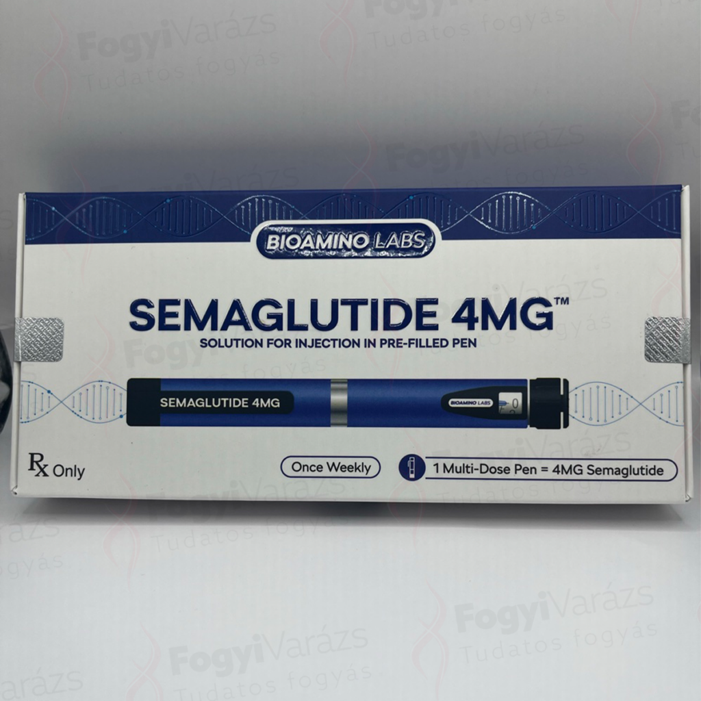 Semaglutid 4 mg injekciós toll dobozos kiszerelésben, Bioamino Labs előretöltött tollas formában.